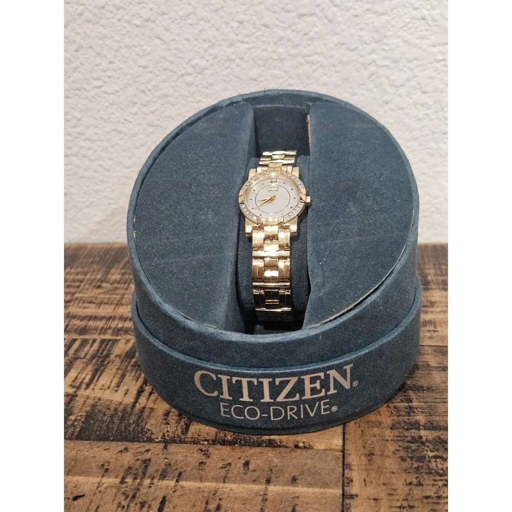 Citizen E031 Eco Drive Gold Japan Mvt Womens Dress Watch with Diamond Bezel MOP - Picture 2 of 16